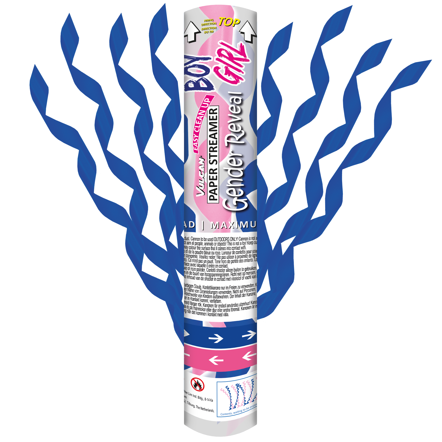 96713_1 Confetti shooter 3-pack GENDER REVEAL BLUE STREAMERS - Image 1